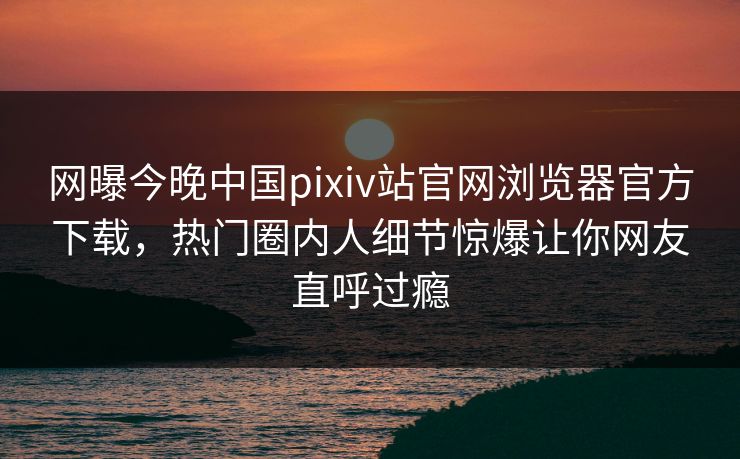 网曝今晚中国pixiv站官网浏览器官方下载，热门圈内人细节惊爆让你网友直呼过瘾